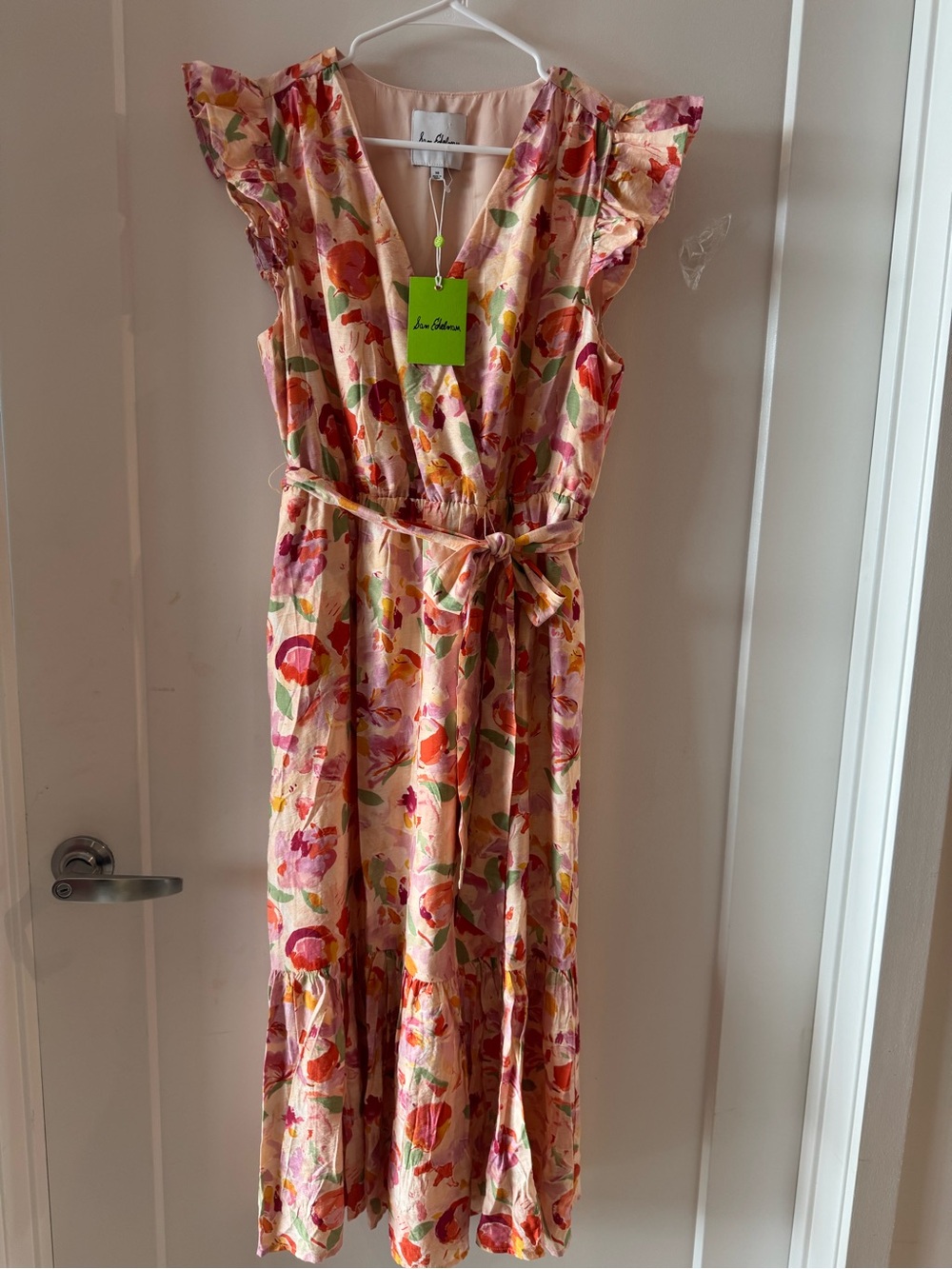 Sam Edelman Pink Floral Tie-Front Ruffle Maxi Dress